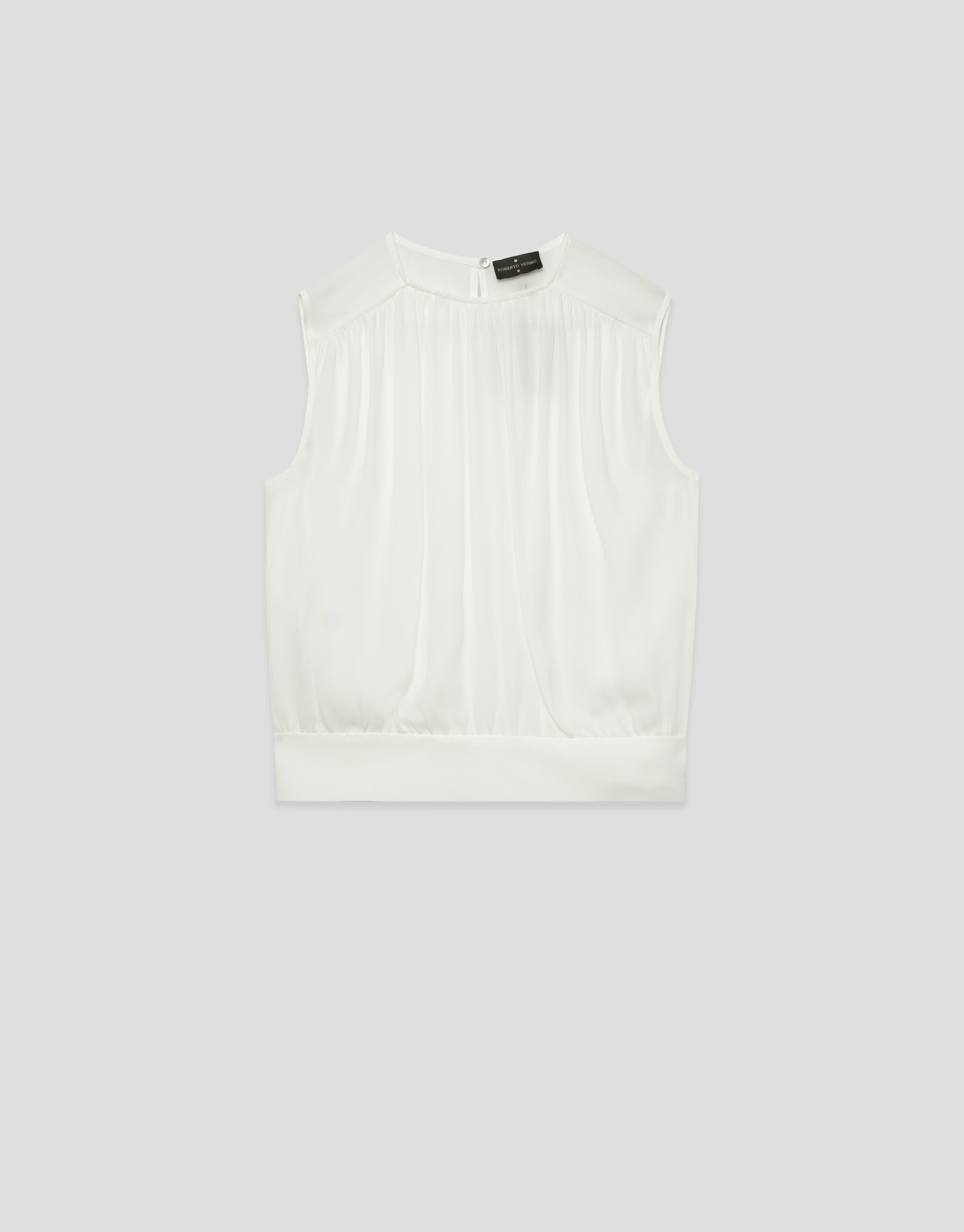 Sleeveless puffed blouse in ecru crepe - Woman | Roberto Verino