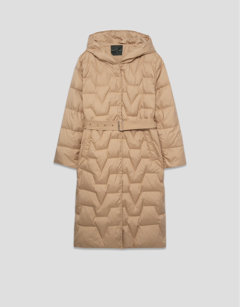 Camel long down jacket with hood - Woman | Roberto Verino