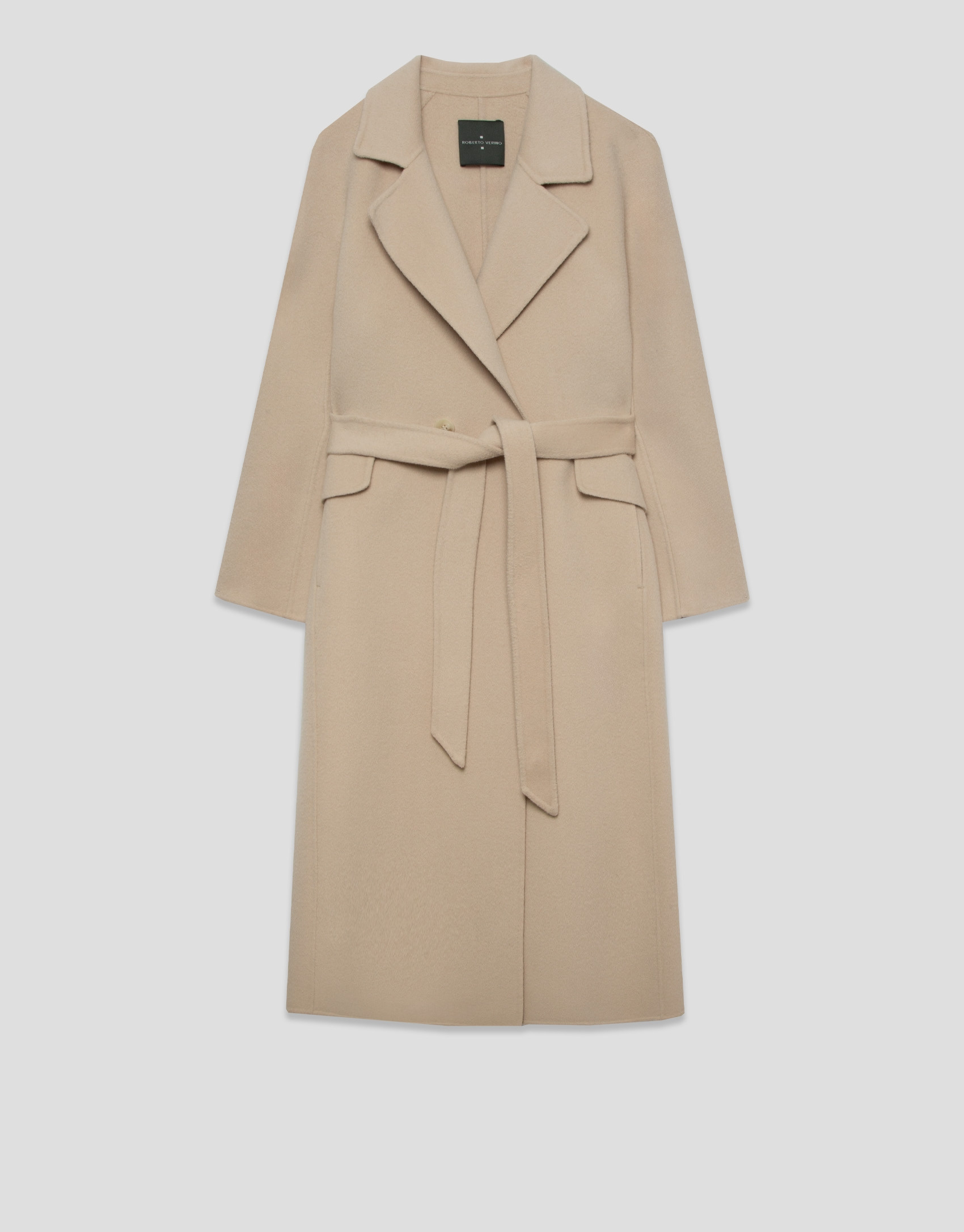 Beige double-sided oversized long coat - Woman | Roberto Verino