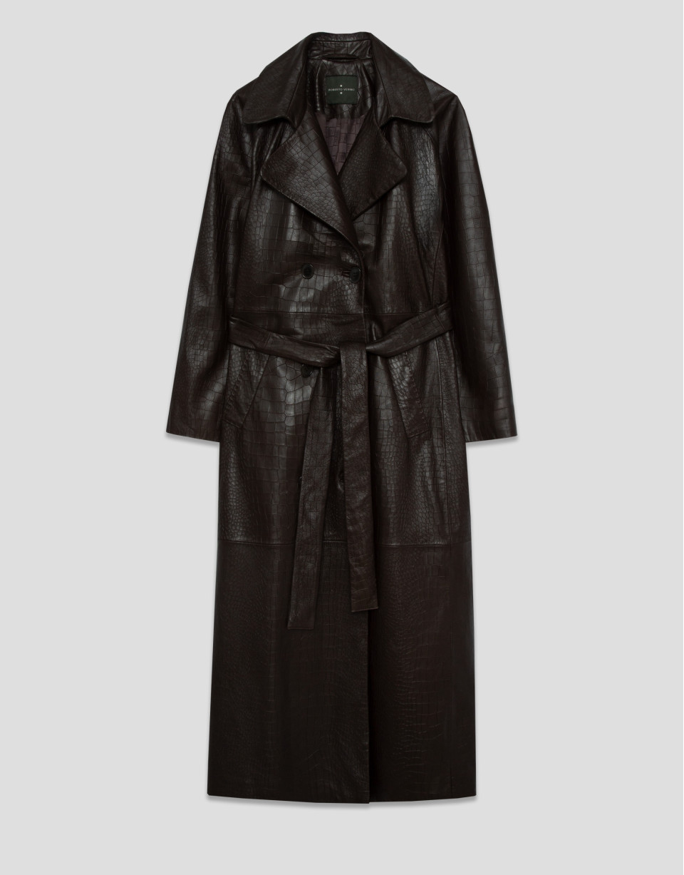 Long brown napa trench coat - Woman - AW2025 | Roberto Verino