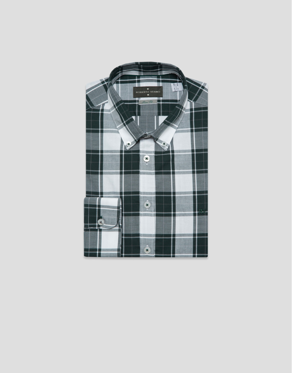 Camisa sport slim cuadros verde perfiles ... | Roberto Verino