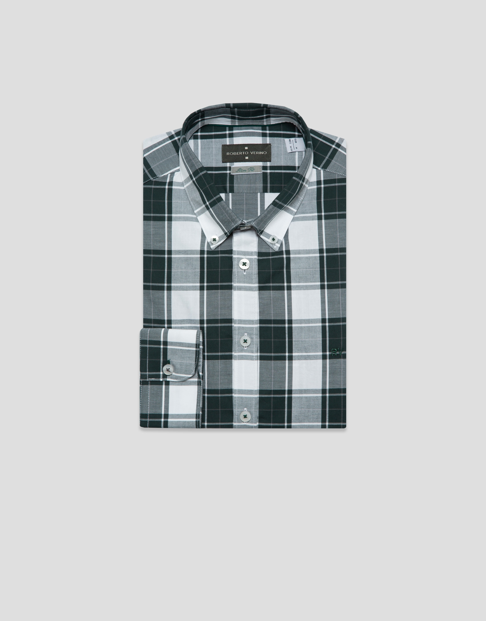 Camisa sport slim cuadros verde perfiles ... | Roberto Verino