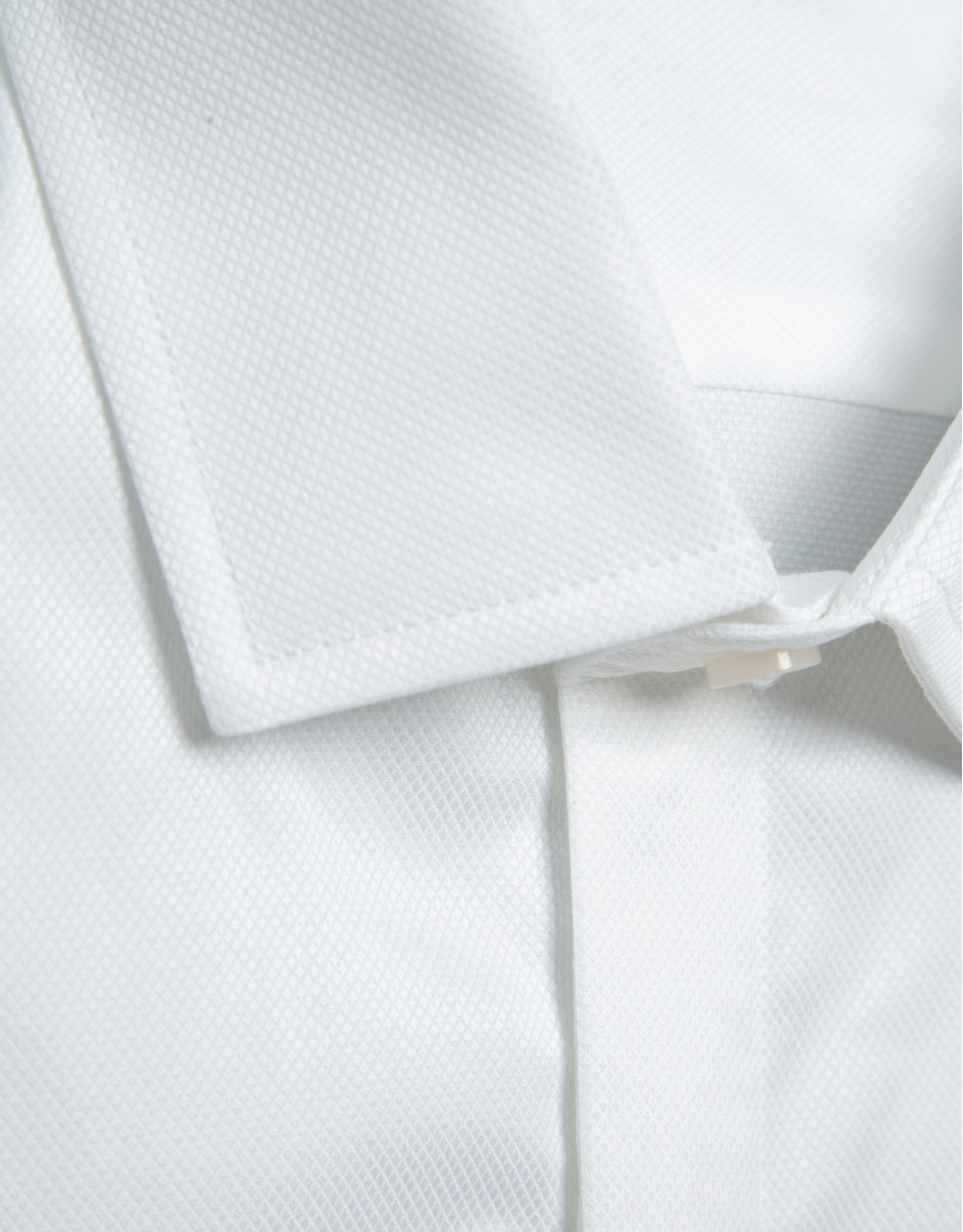 Slim-fit white diamond dress shirt with twin ... | Roberto Verino