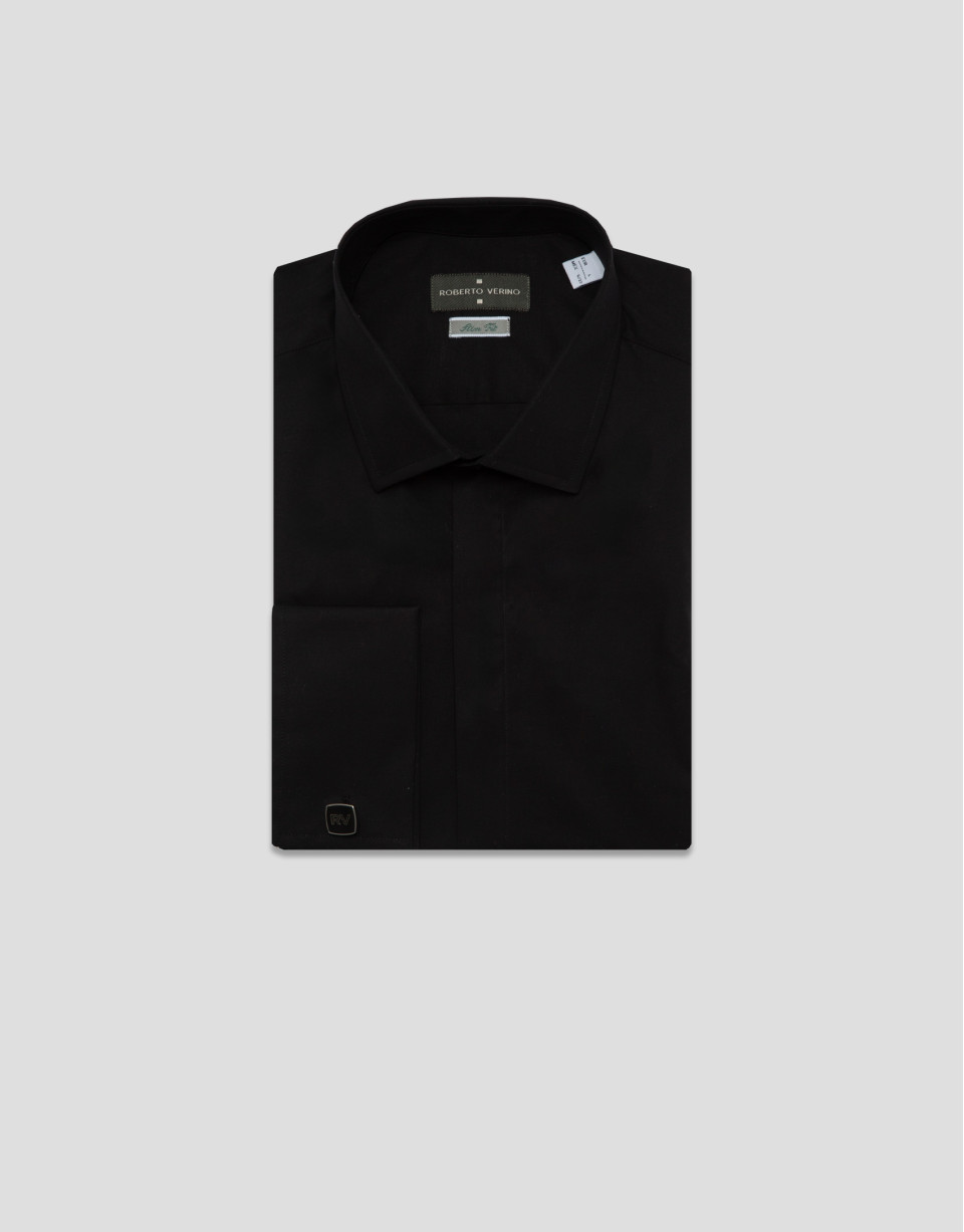 Slim fit black dress shirt with twin cuffs | Roberto Verino