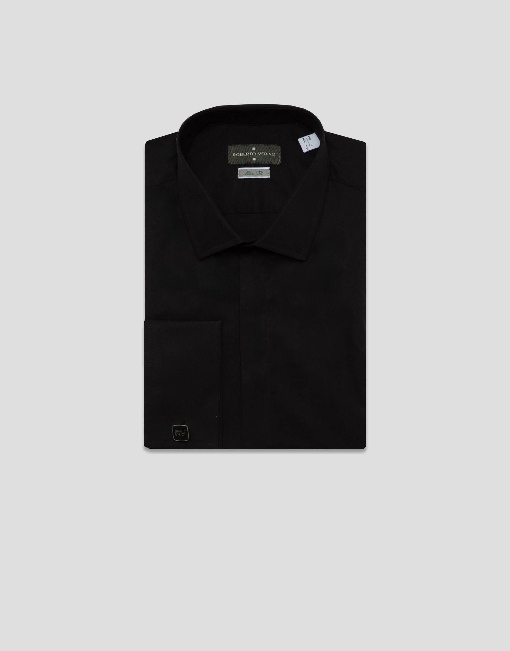 Slim fit black dress shirt with twin cuffs | Roberto Verino