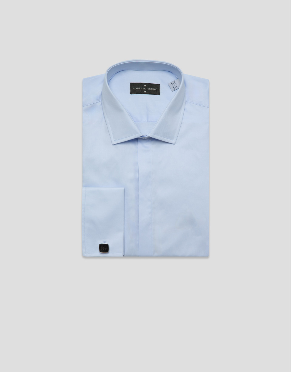 Camisa vestir slim celeste puño gemelo - Hombre | Roberto Verino