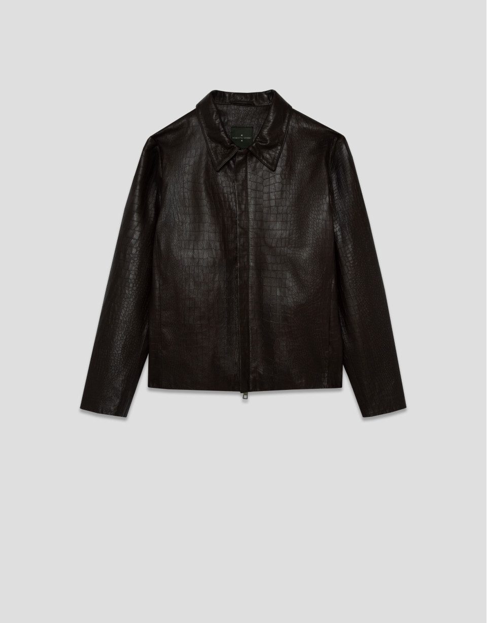 Brown crocodile print jacket - Man - SS2026 | Roberto Verino