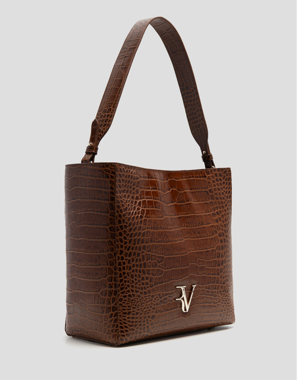Bolso de hombro Valentina Hobo piel coco marrón | Roberto Verino