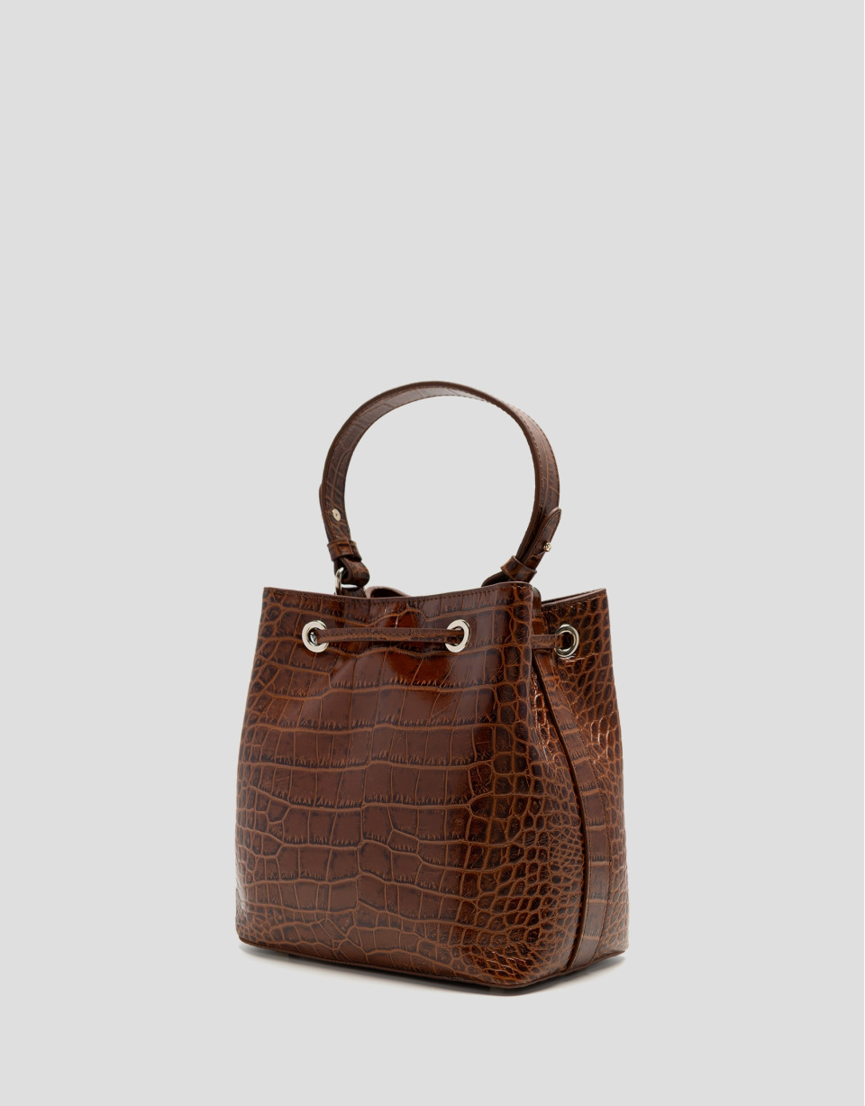 Brown crocodile-embossed leather Valentina ... | Roberto Verino