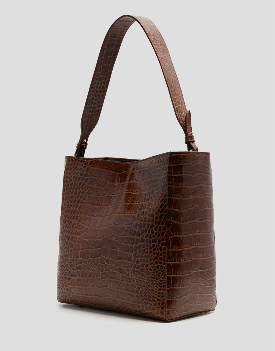 Bolso de hombro Valentina Hobo piel coco marrón | Roberto Verino