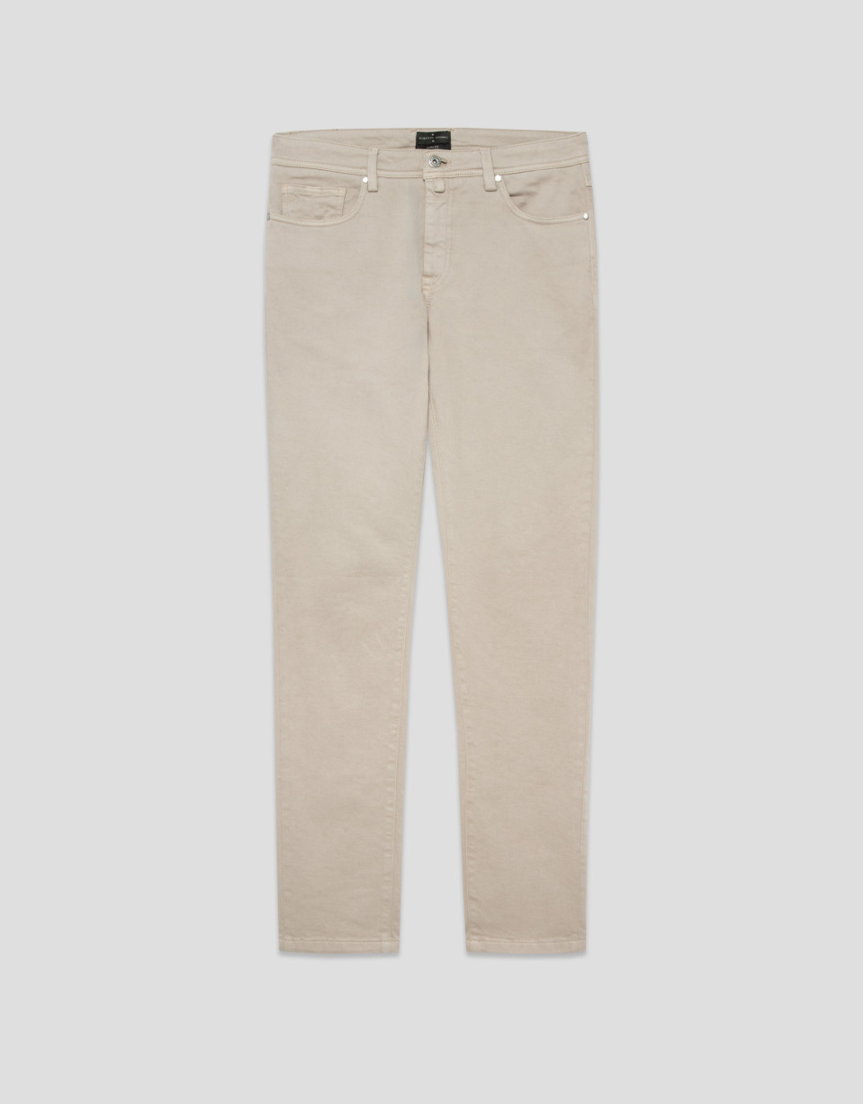 Beige dyed twill five-pocket trousers - Man | Roberto Verino