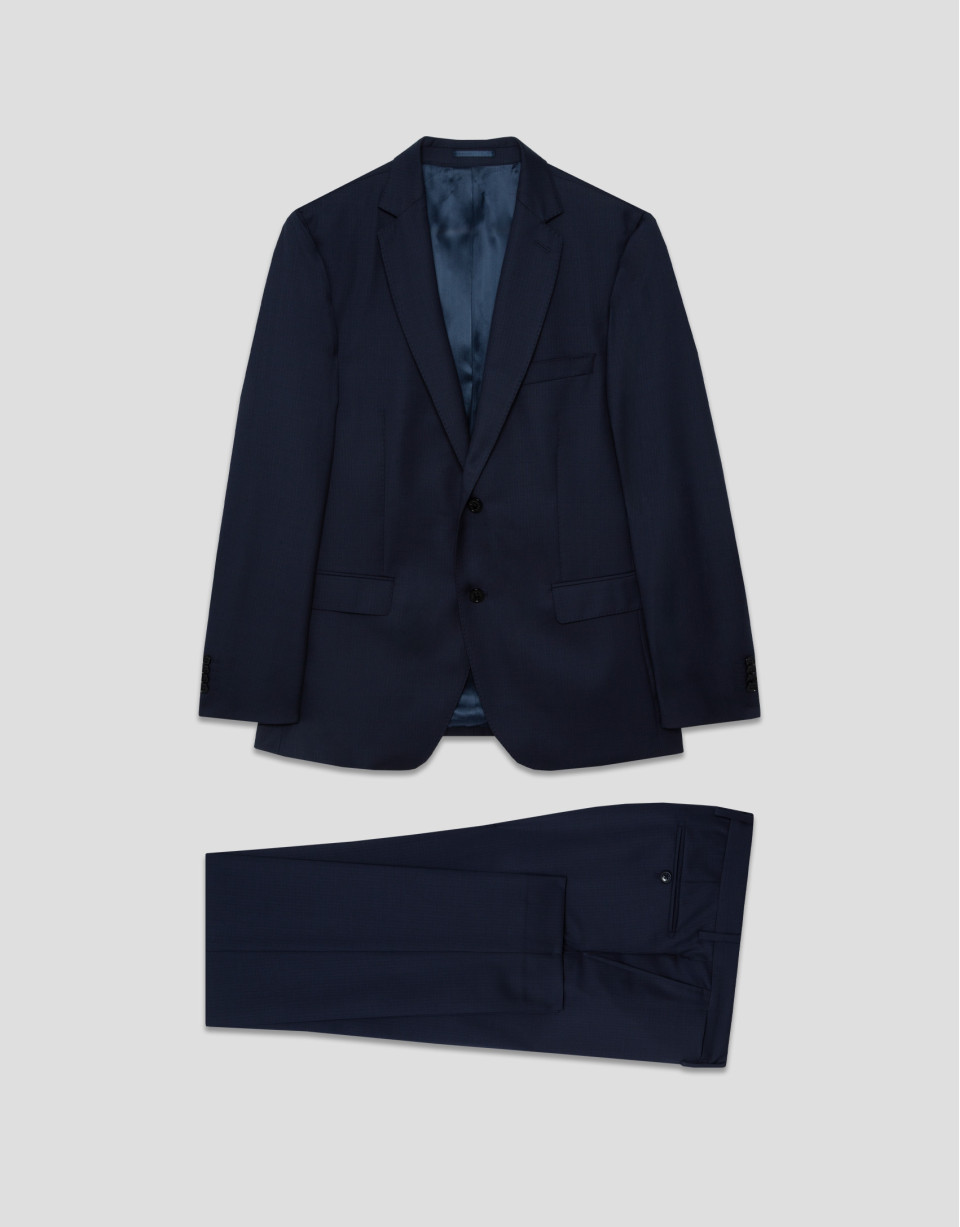 Slim fit half canvas suit in plain navy blue | Roberto Verino