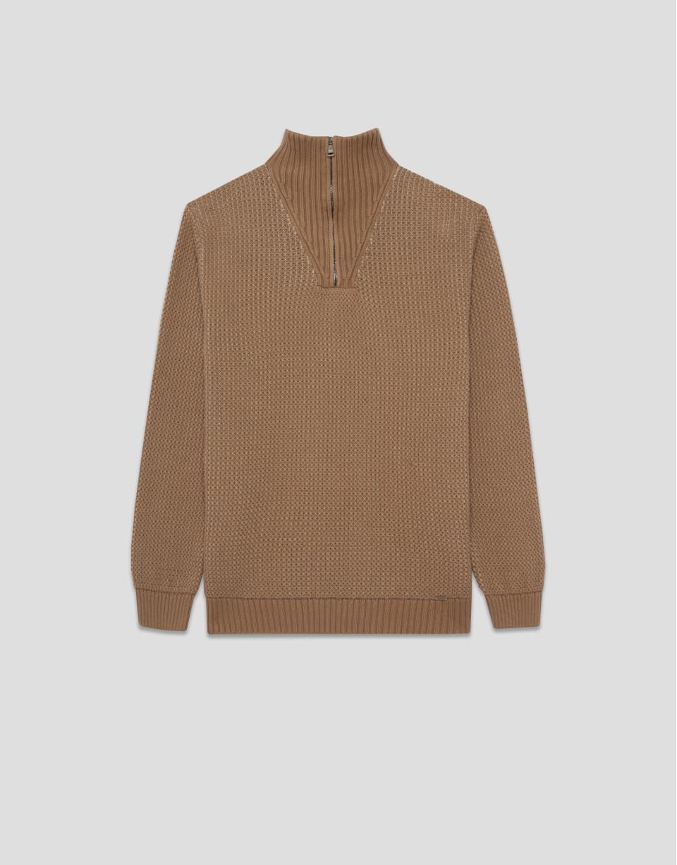 Jersey cuello envolvente color camel - Hombre | Roberto Verino