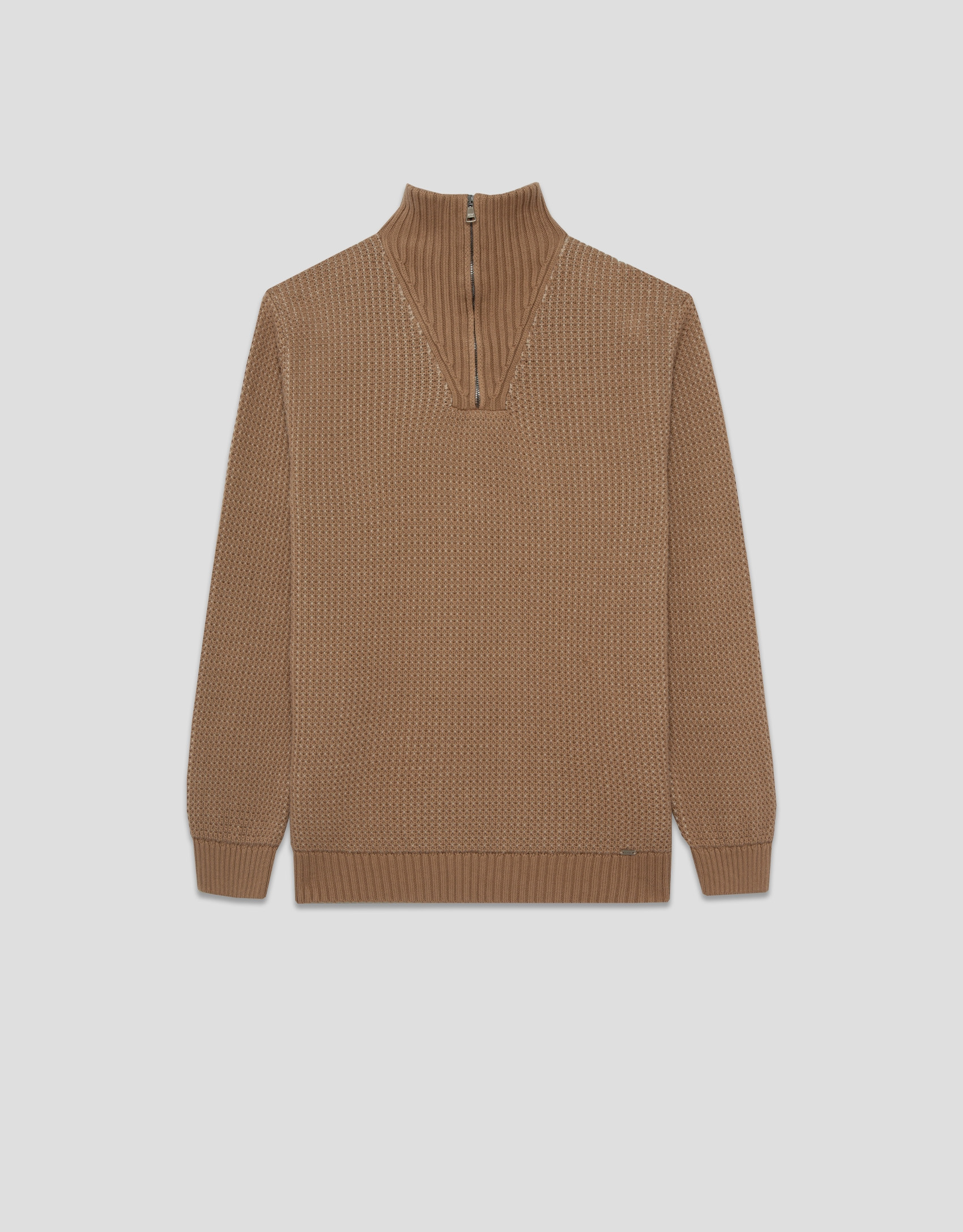 Camel-colored wrap-neck sweater - Man - AW2025 | Roberto Verino