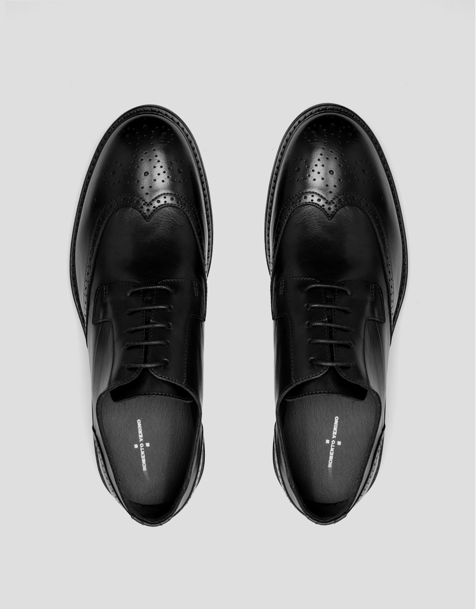 Black leather blucher-style brogue shoes - Man | Roberto Verino