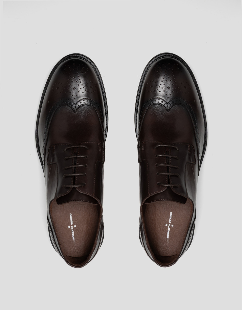 Brown leather blucher-style brogue shoes | Roberto Verino