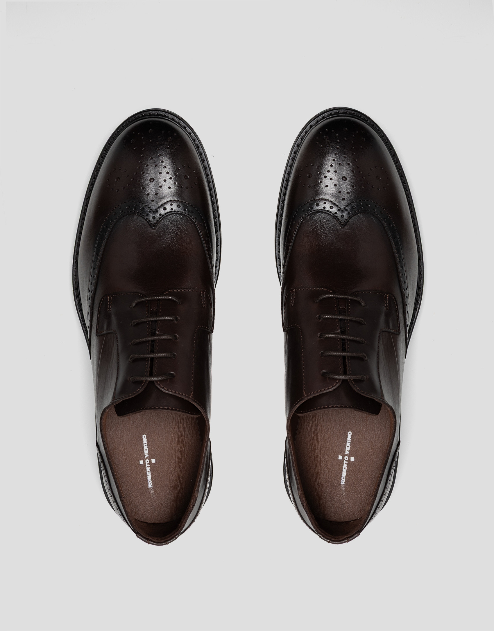 Brown leather blucher-style brogue shoes | Roberto Verino