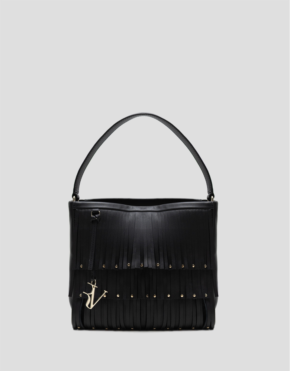 Chloe black leather bucket bag with fringing | Roberto Verino