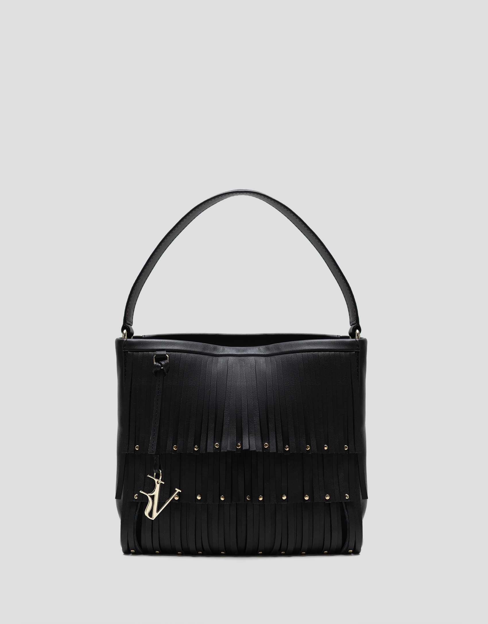 Bolso Bucket Chloe piel negro con flecos | Roberto Verino