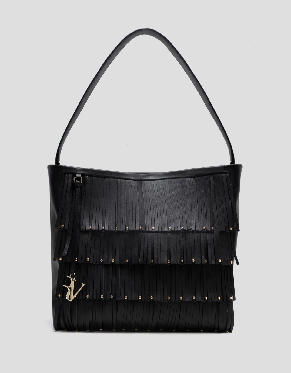 Chloe black leather hobo bag with fringes | Roberto Verino