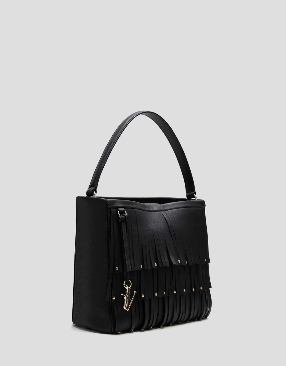Chloe black leather bucket bag with fringing | Roberto Verino