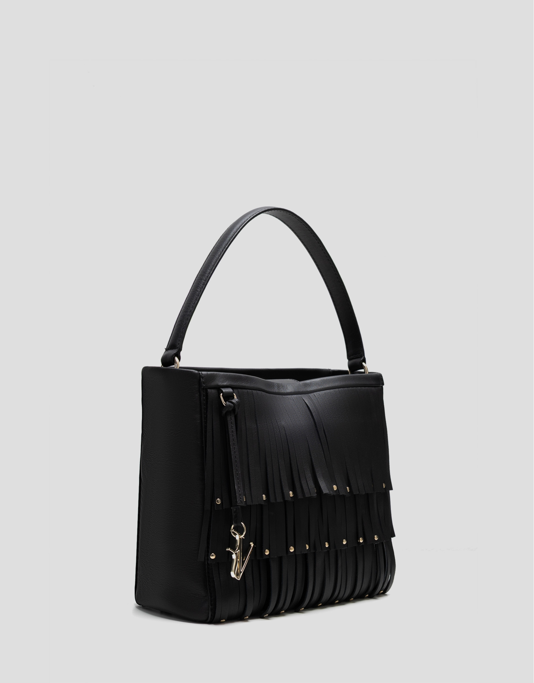 Bolso Bucket Chloe piel negro con flecos | Roberto Verino