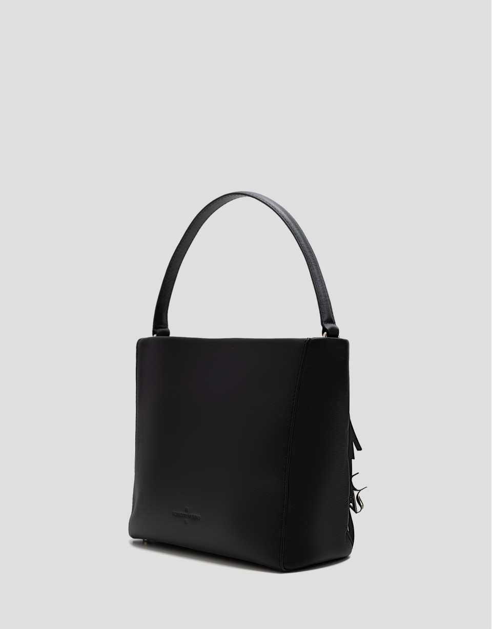 Bolso Bucket Chloe piel negro con flecos | Roberto Verino