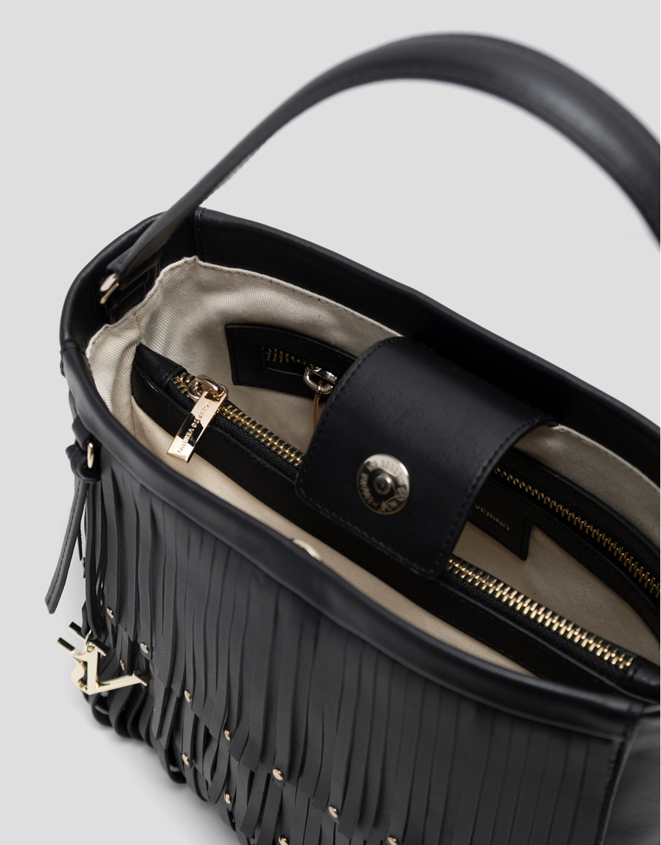 Chloe black leather bucket bag with fringing | Roberto Verino