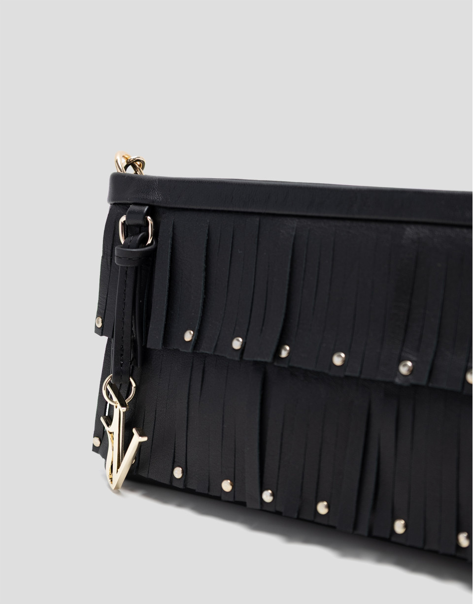 Bolso mini Chloe piel negra con flecos - Mujer | Roberto Verino