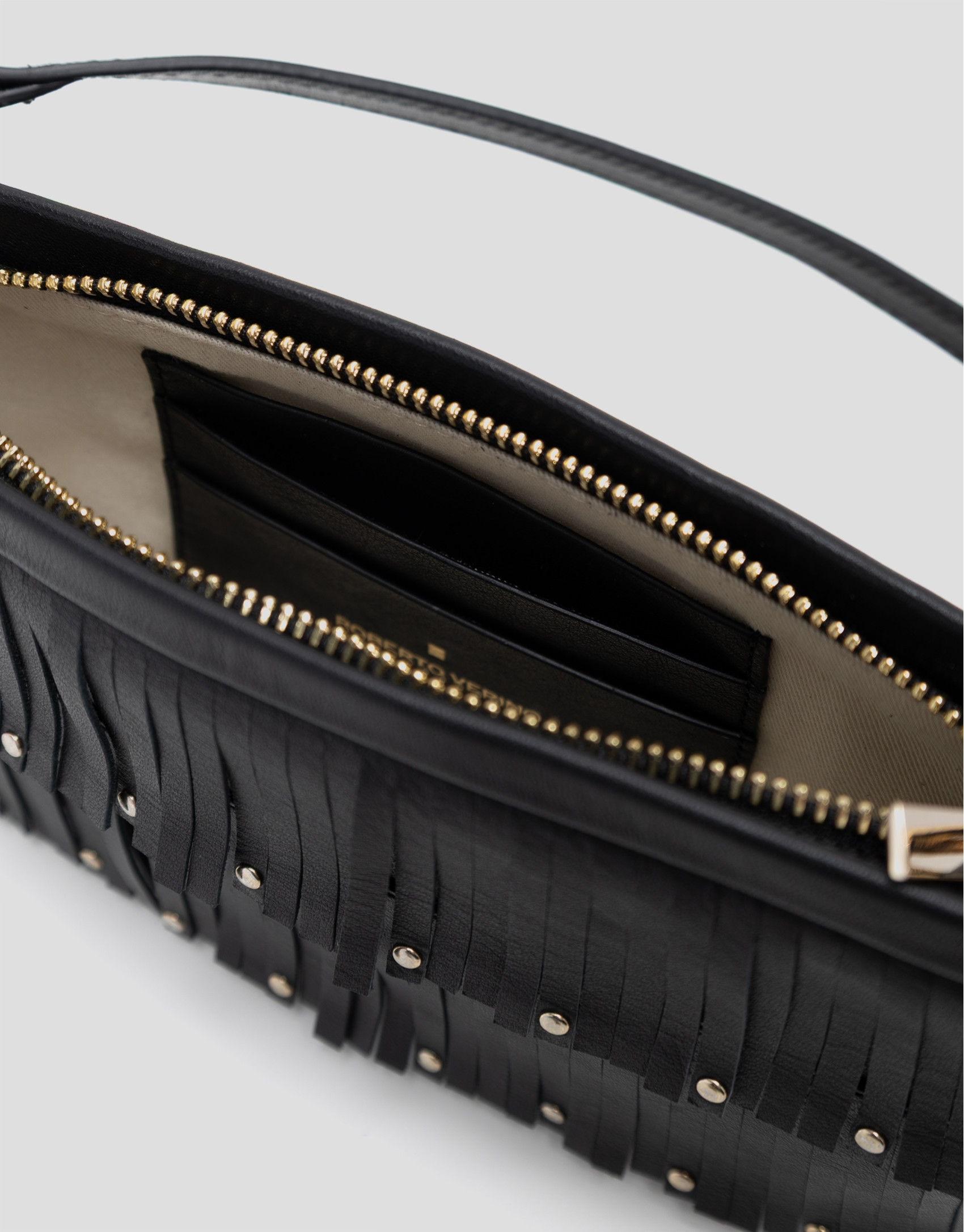 Bolso mini Chloe piel negra con flecos - Mujer | Roberto Verino