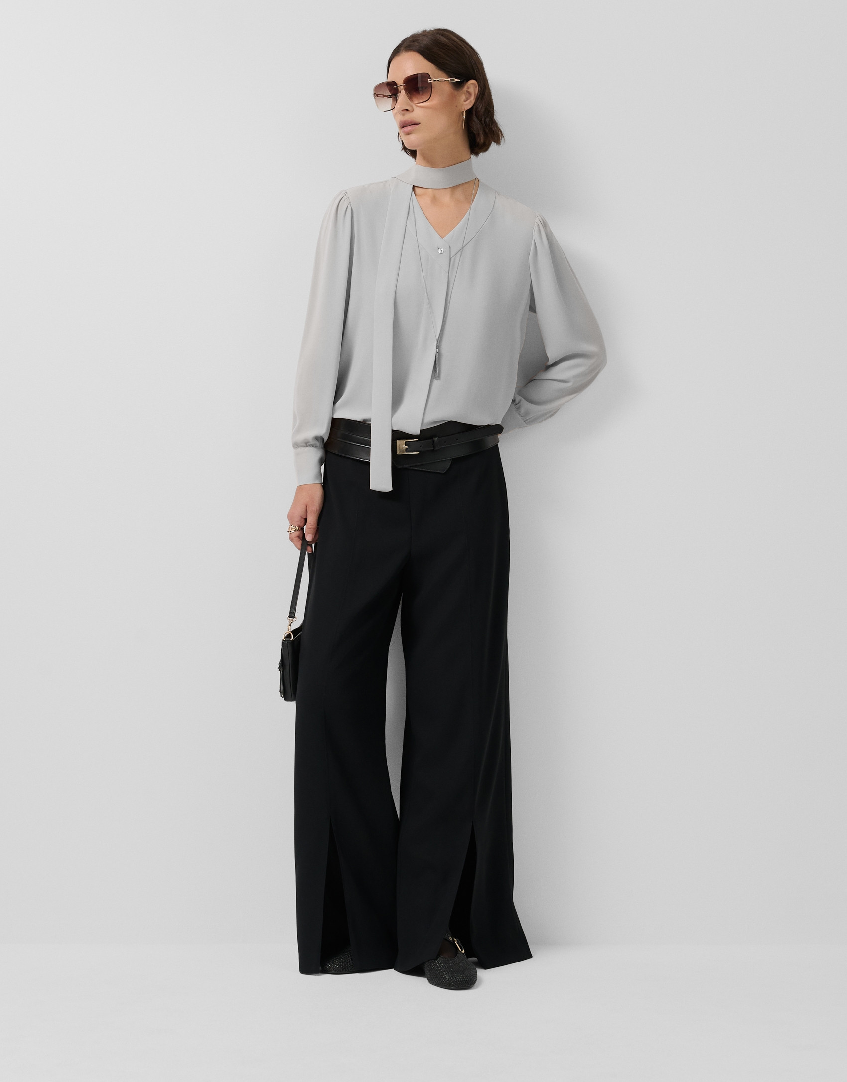 Blusa oversize cuello lazada gris - Mujer | Roberto Verino