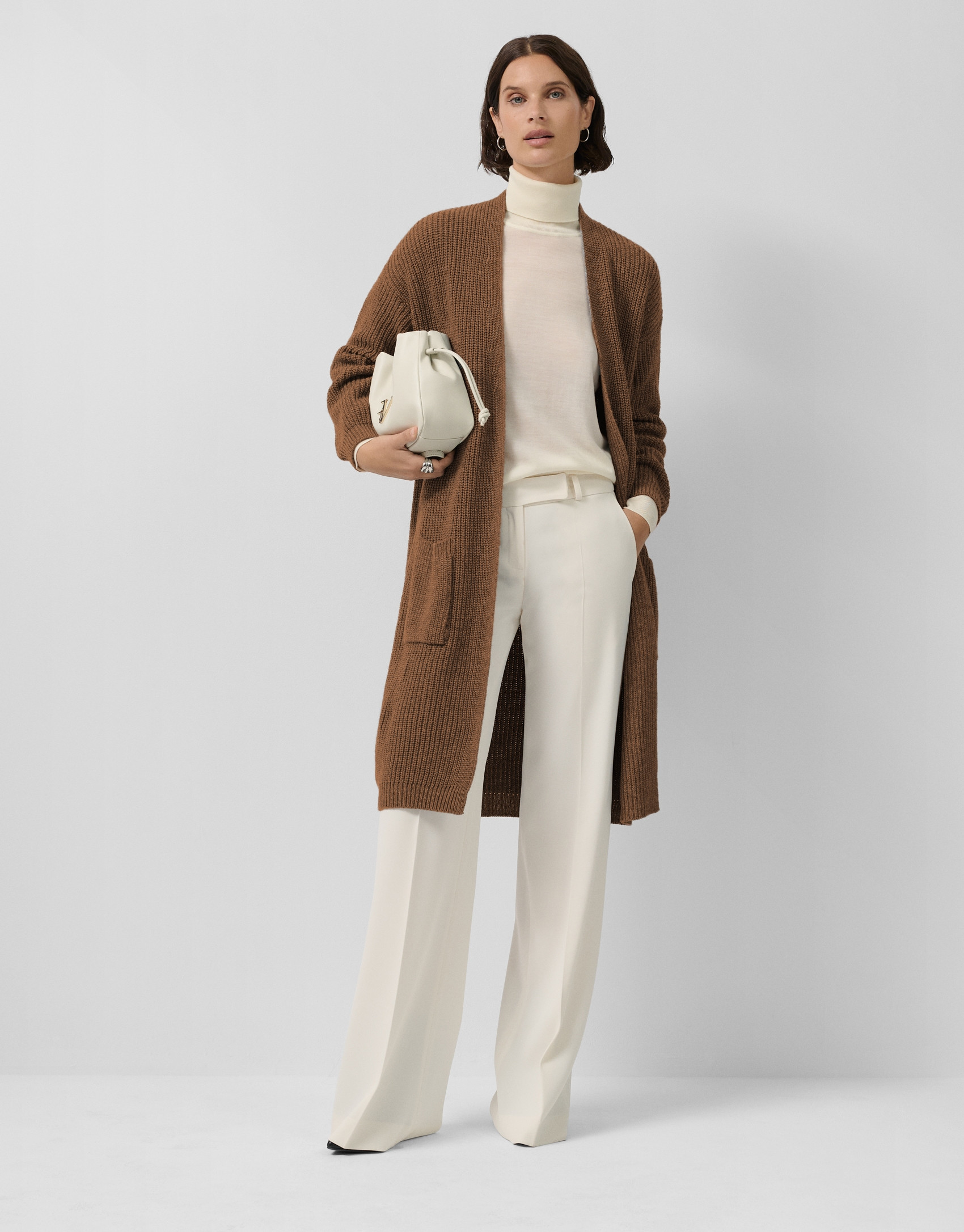 Chaqueta larga punto grueso beige - Mujer | Roberto Verino