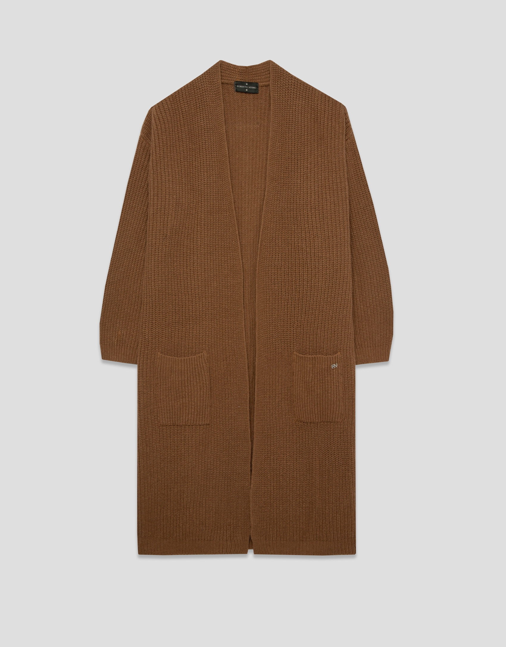 Long beige thick knit jacket - Woman - AW2025 | Roberto Verino