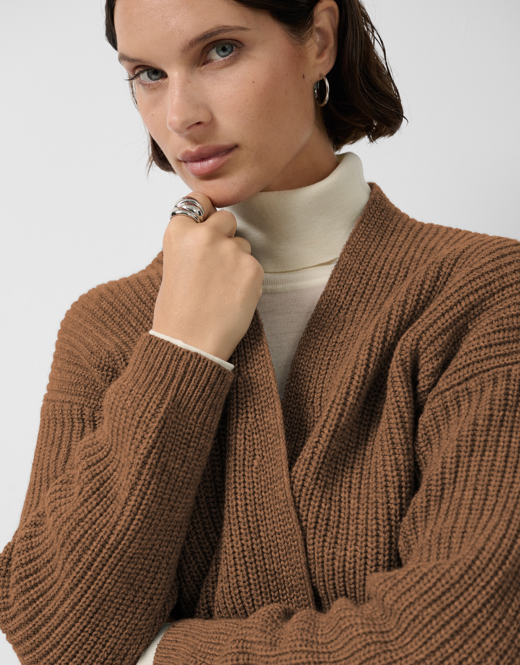 Chaqueta larga punto grueso beige - Mujer | Roberto Verino