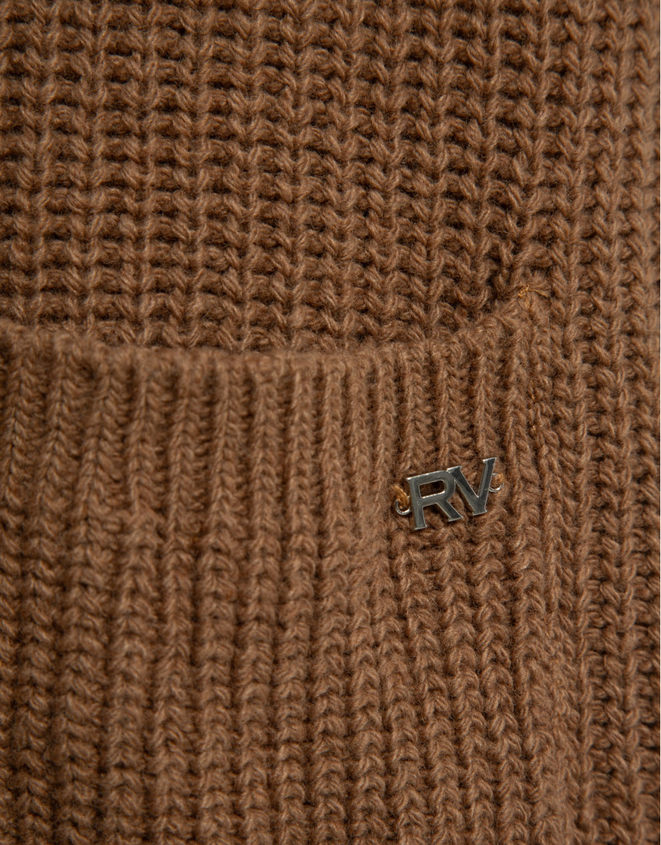 Long beige thick knit jacket - Woman - AW2025 | Roberto Verino