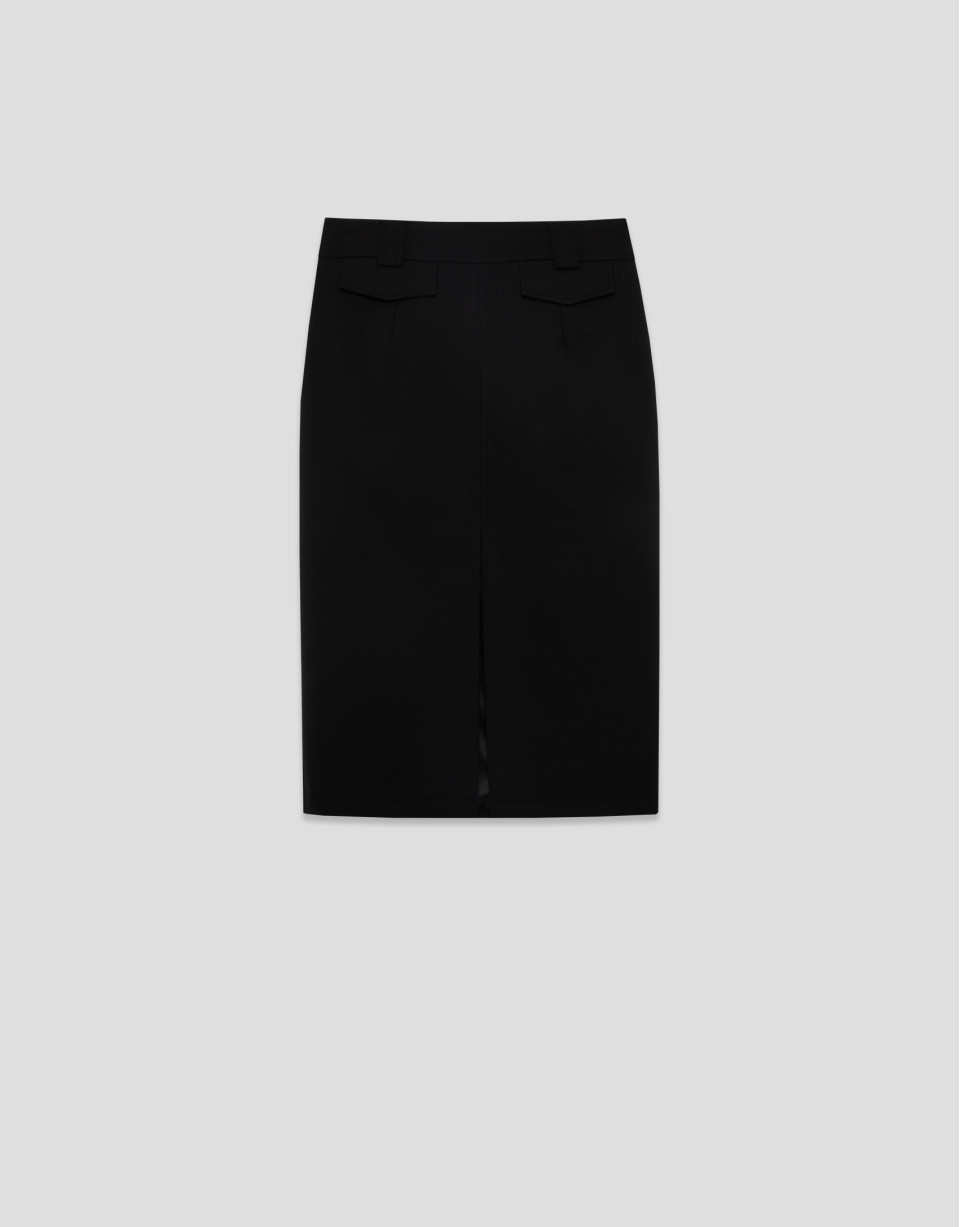 Black technical fabric straight midi skirt | Roberto Verino
