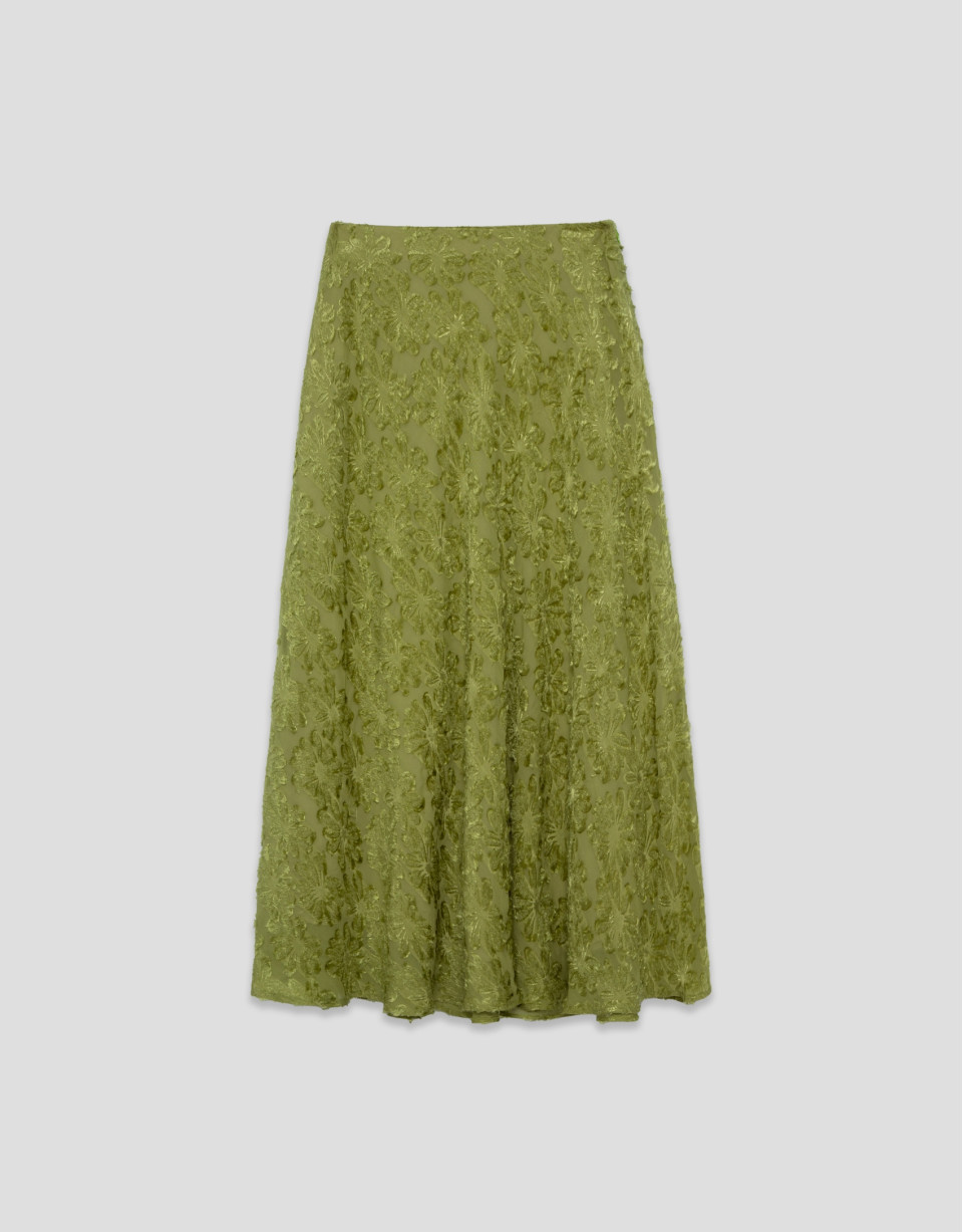 Midi skirt in moss green fill coupé - Woman | Roberto Verino