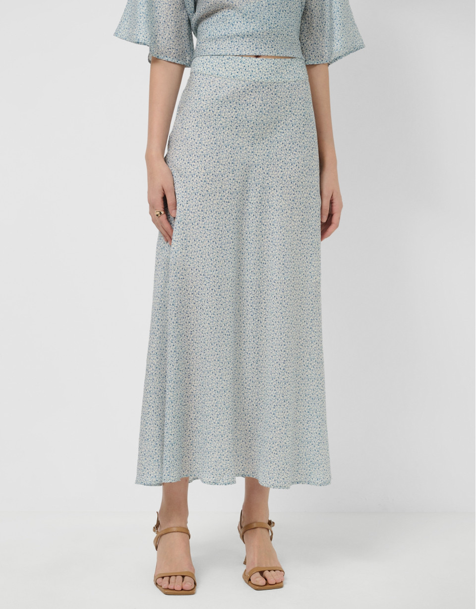 Midi skirt with slits in blue-toned printed ... | Roberto Verino