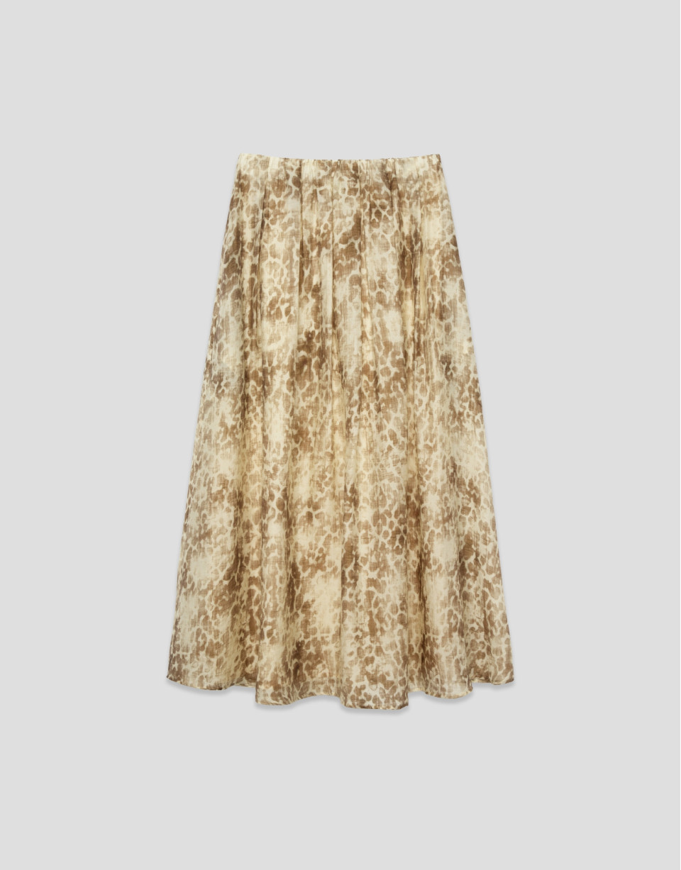 Beige-toned printed crepe midi skirt - Woman | Roberto Verino