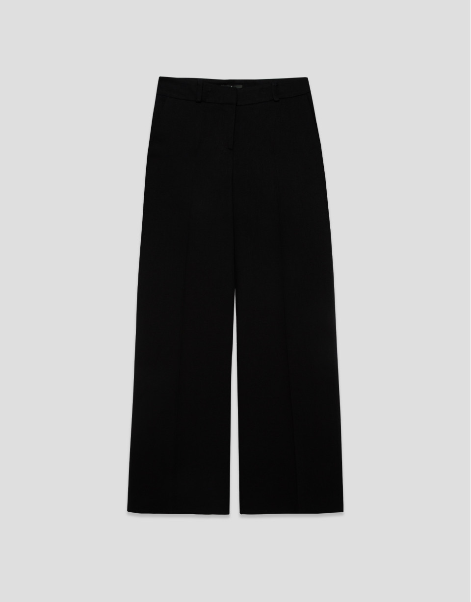 Black linen blend straight-leg trousers - Woman | Roberto Verino