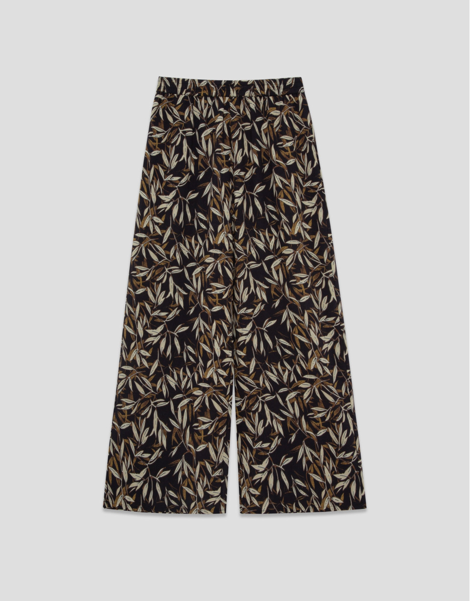 Brown leaf print crepe palazzo trousers - Woman | Roberto Verino