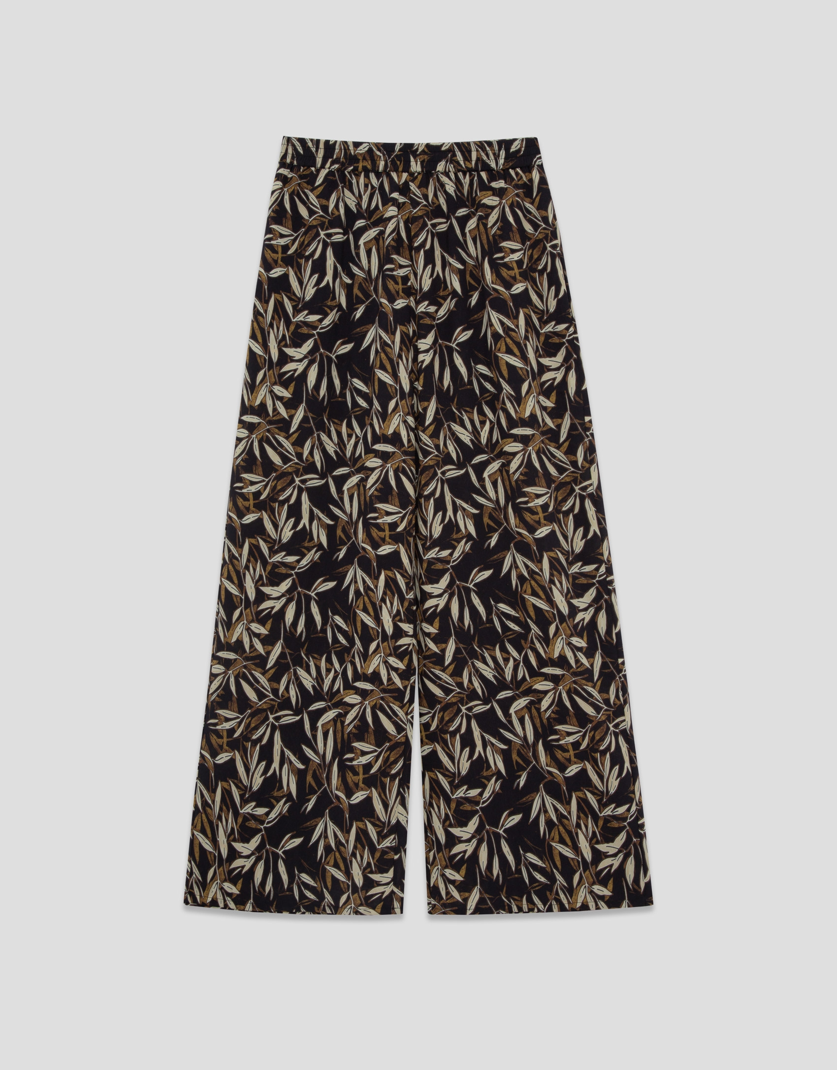 Brown leaf print crepe palazzo trousers - Woman | Roberto Verino