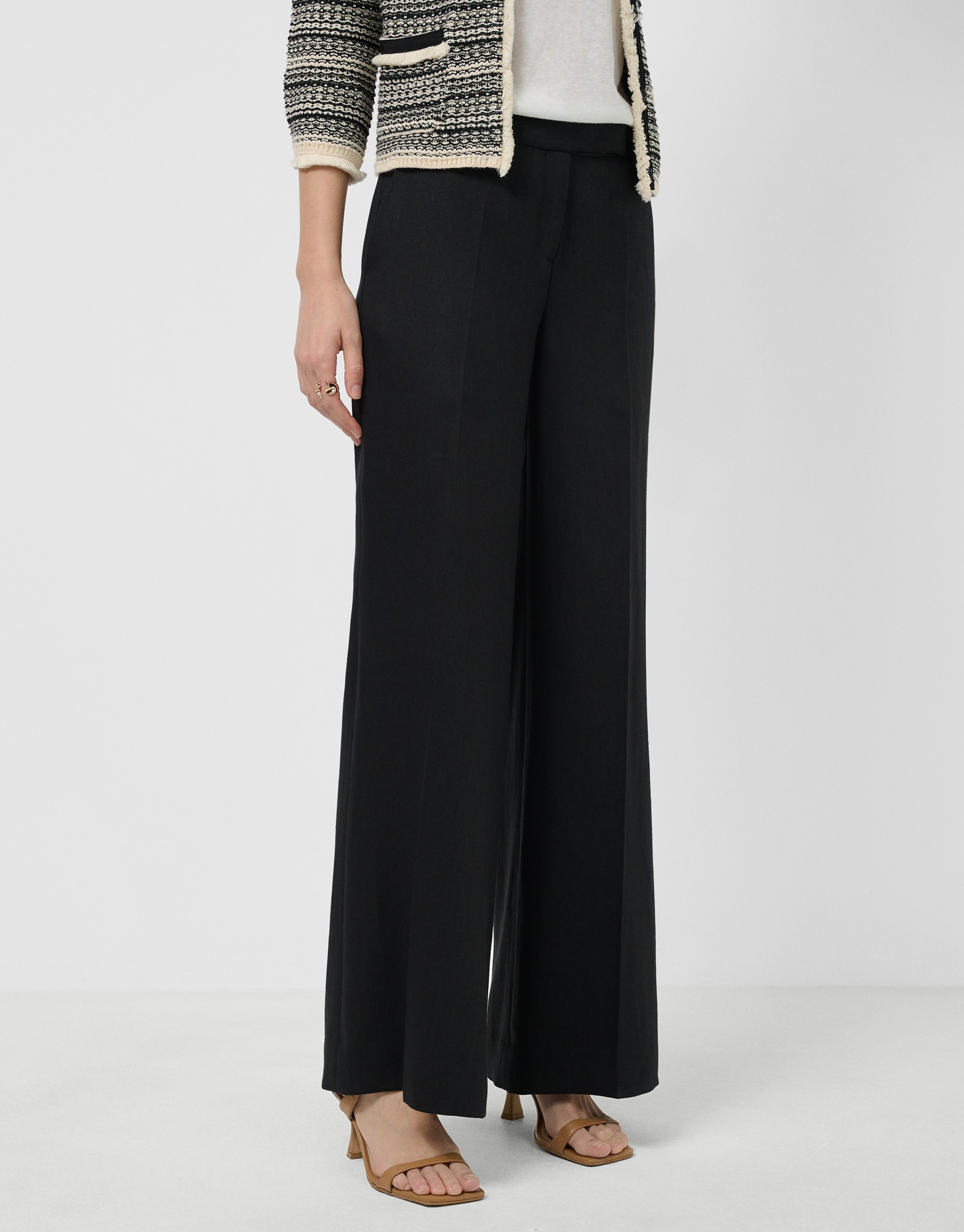 Black linen blend straight-leg trousers - Woman | Roberto Verino