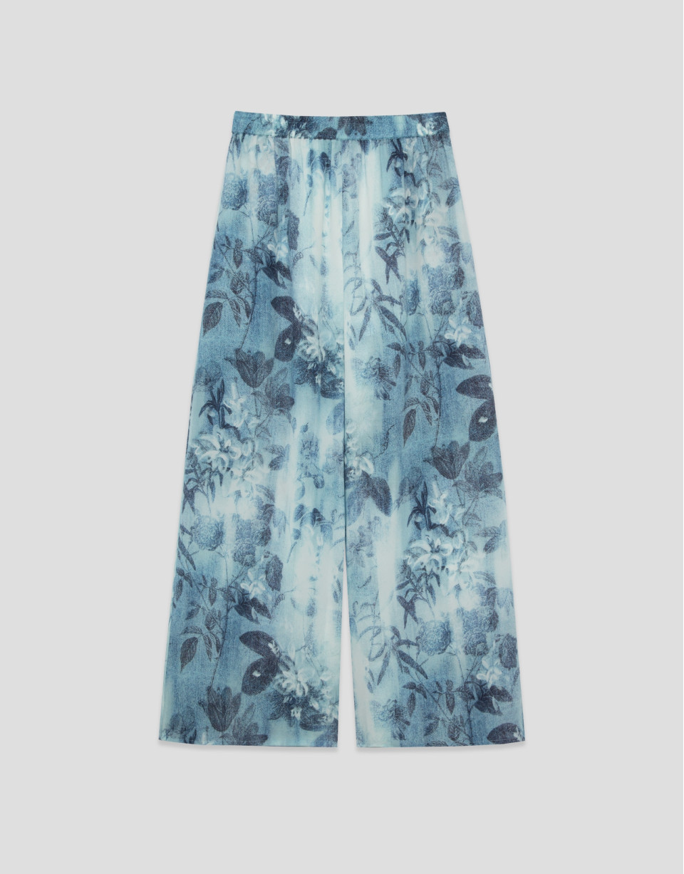 Blue floral print crepe palazzo trousers | Roberto Verino