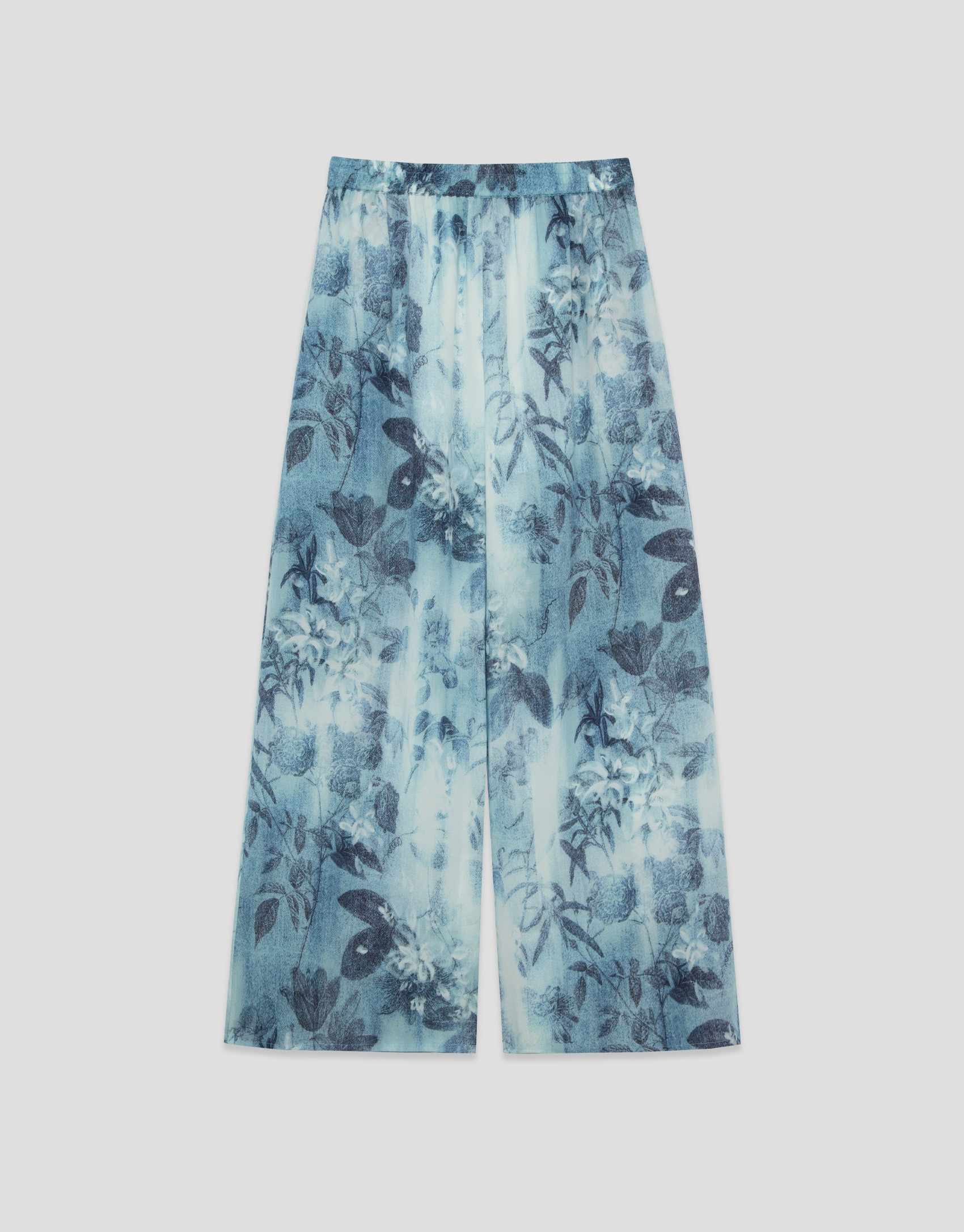 Blue floral print crepe palazzo trousers | Roberto Verino