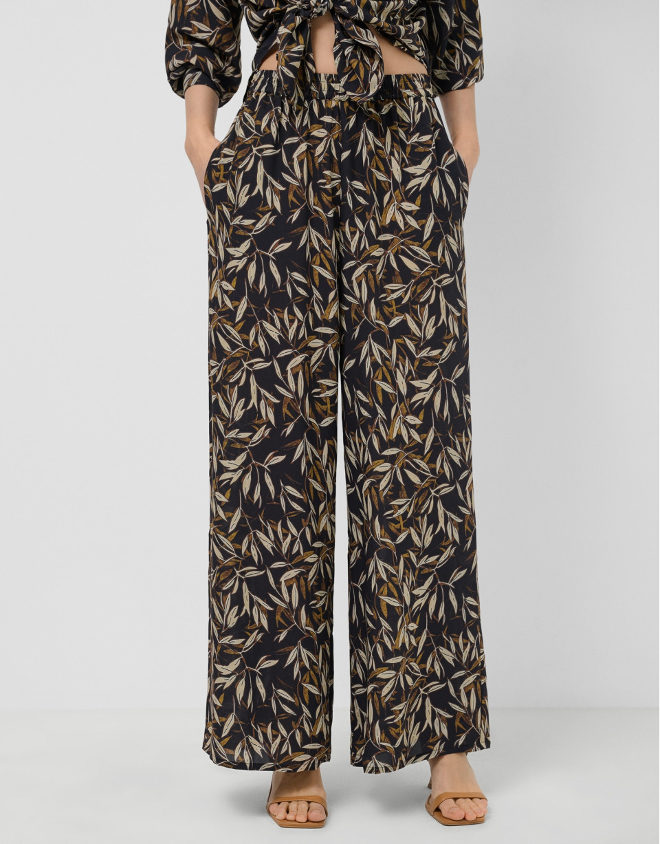Brown leaf print crepe palazzo trousers - Woman | Roberto Verino