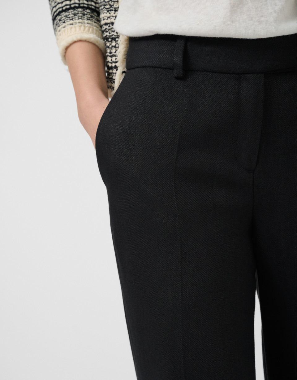 Black linen blend straight-leg trousers - Woman | Roberto Verino