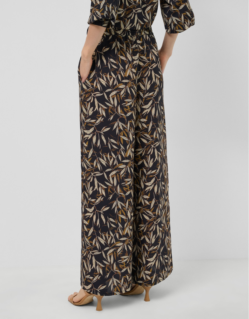 Brown leaf print crepe palazzo trousers - Woman | Roberto Verino
