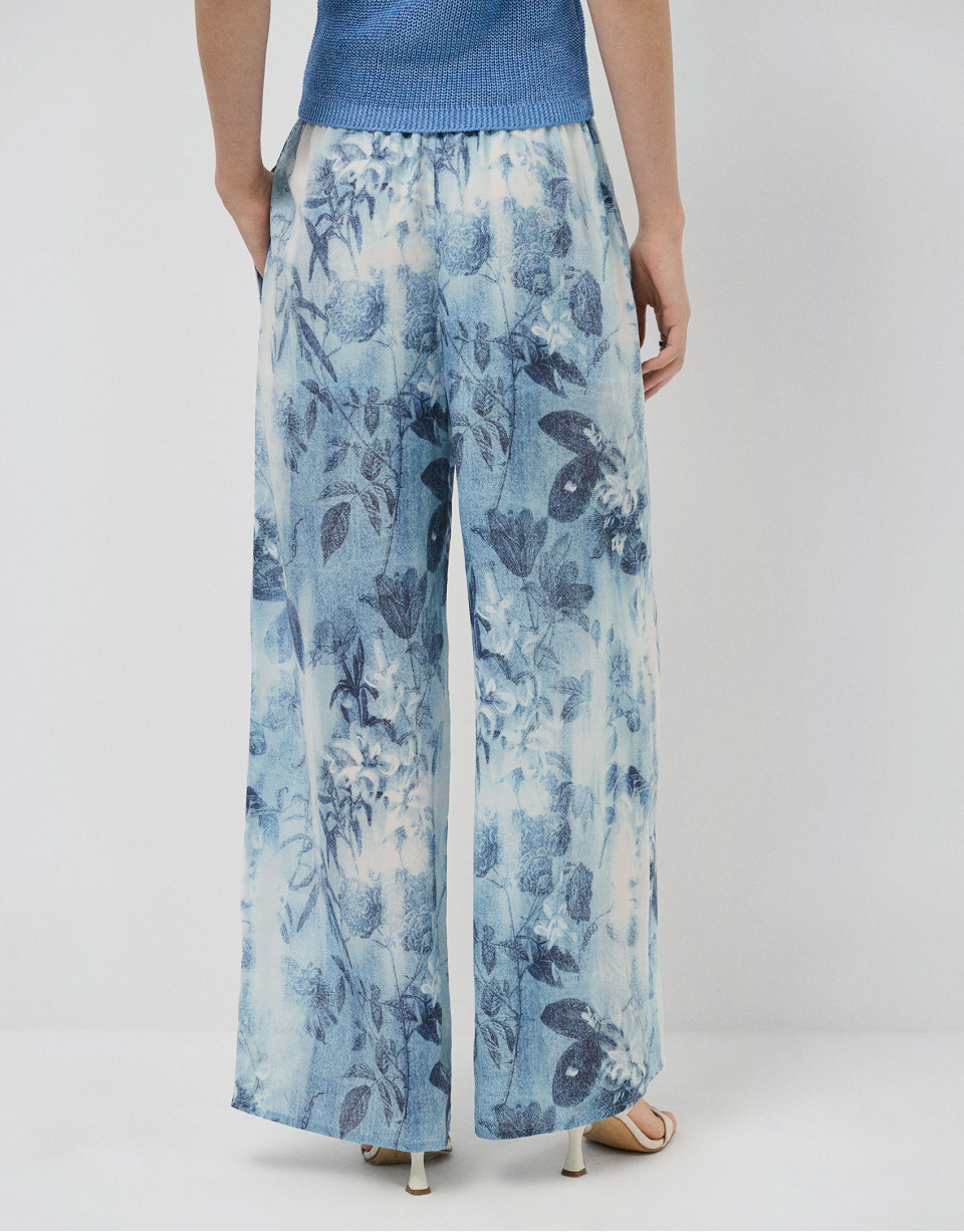 Blue floral print crepe palazzo trousers | Roberto Verino