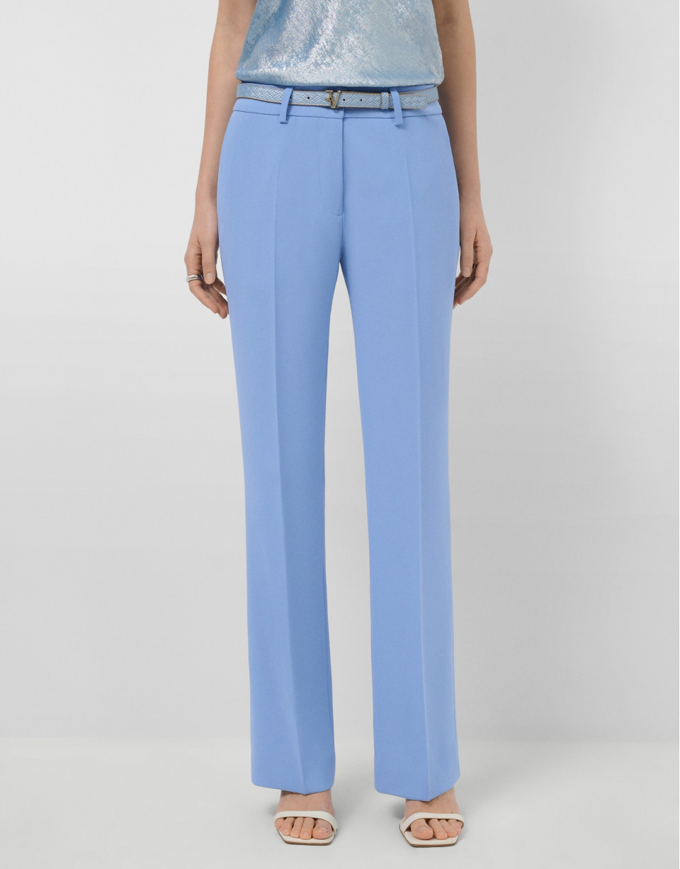 Light blue crepe straight-leg trousers - Woman | Roberto Verino